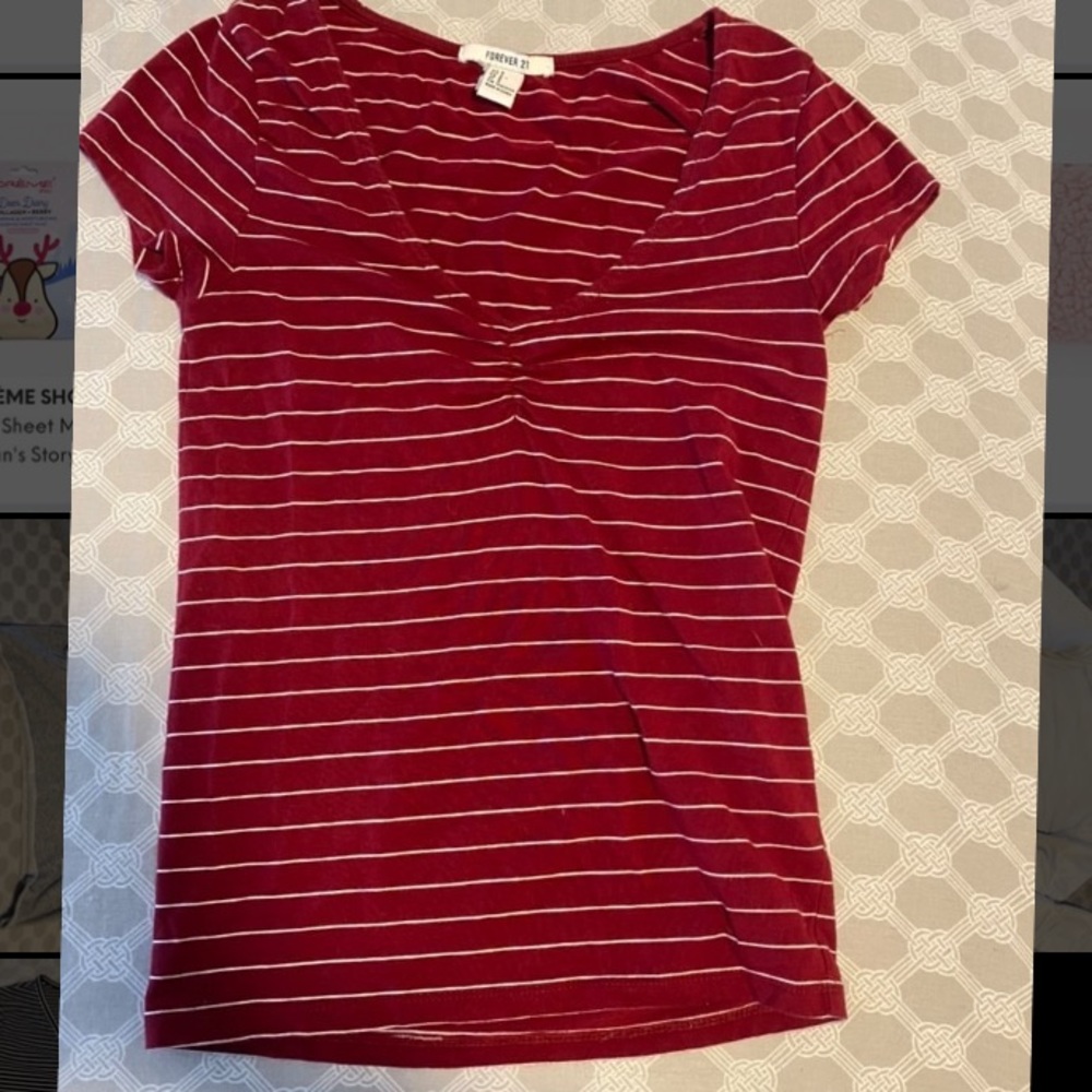 v-neck red and white shirt !
